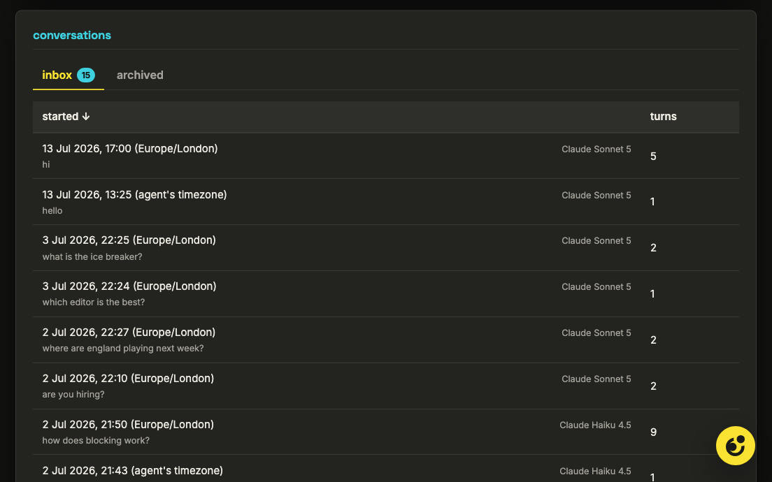 The copadre conversations inbox: every conversation listed, ready to read or archive